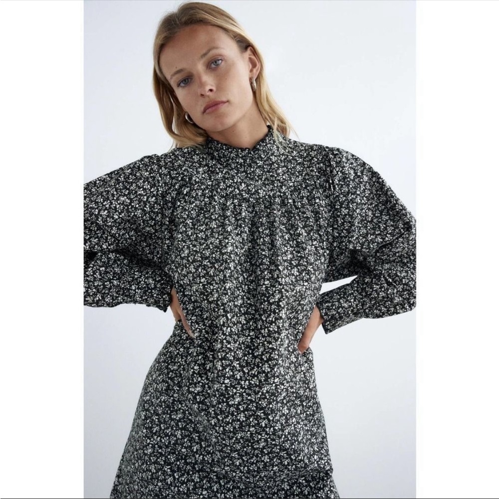 Zara Poplin Printed Dress - Black/White